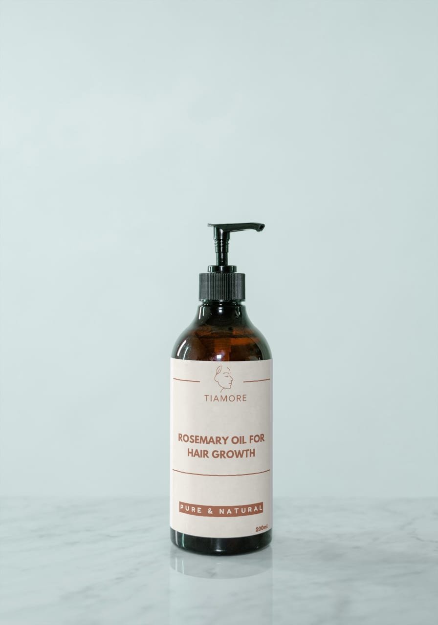 Tiamore Rosemary Oil for Hair Growth bottle on marble