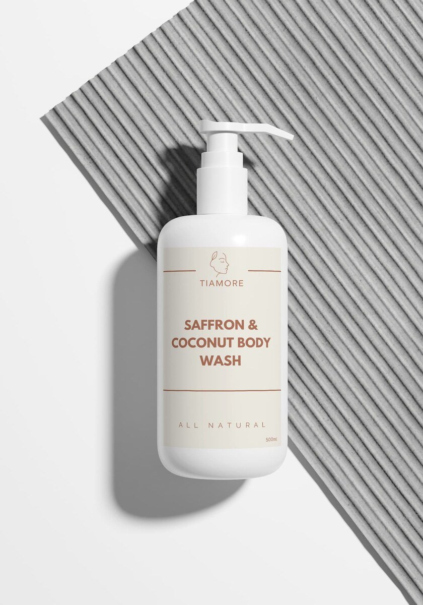 Tiamore Saffron and Coconut Body Wash, 500ml pump bottle
